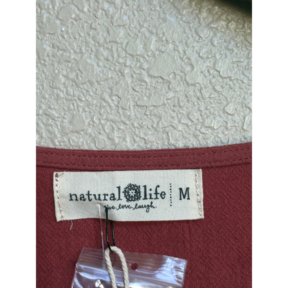 NWT Natural Life Button Front Midi Dress M Rose Pink Boho V-Neck Short Sleeve - Picture 4 of 9